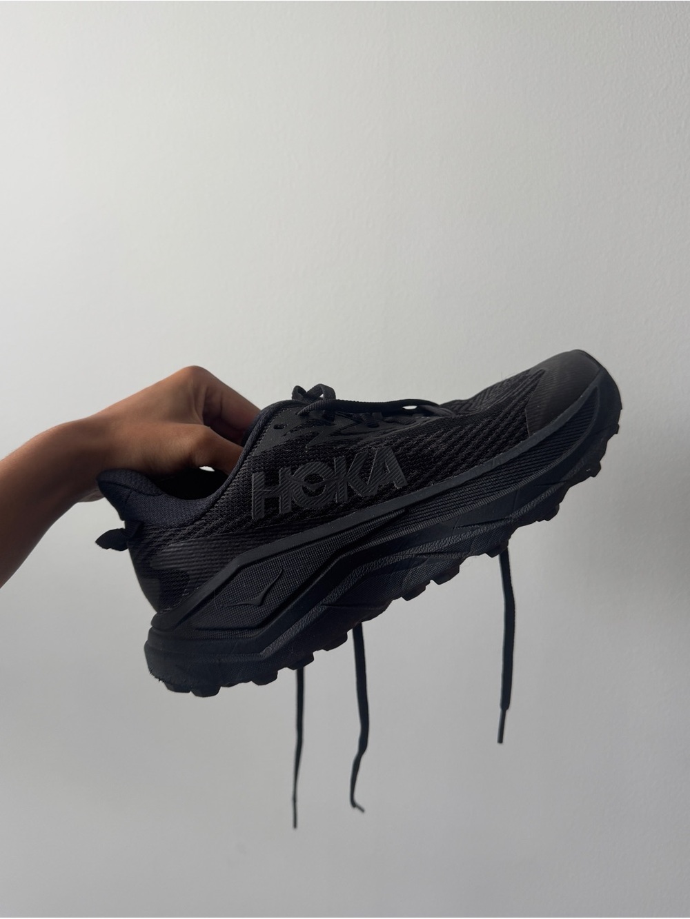 Black hoka clifton 8s gore tex for trail running and hiking